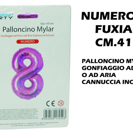 Palloncino Numero Mylar Foil Gigante 101 cm & 41 cm – Decorazione Festa Compleanno e Anniversario – Gonfiaggio Elio o Aria con Cannuccia Inclusa Rosa Standard (41 cm) 8 MV Tech