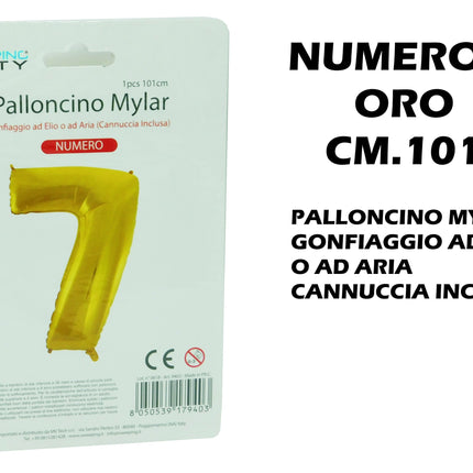 Palloncino Numero Mylar Foil Gigante 101 cm & 41 cm – Decorazione Festa Compleanno e Anniversario – Gonfiaggio Elio o Aria con Cannuccia Inclusa Oro Maxi (101 cm) 7 MV Tech