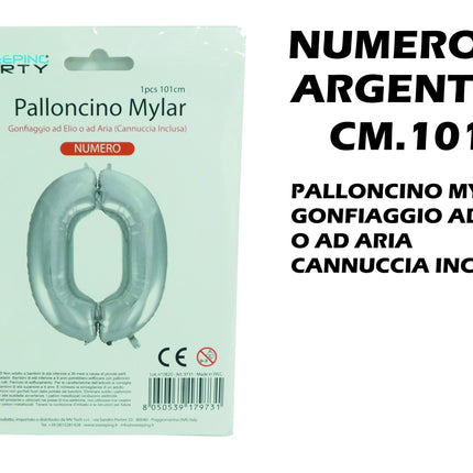 Palloncino Numero Mylar Foil Gigante 101 cm & 41 cm – Decorazione Festa Compleanno e Anniversario – Gonfiaggio Elio o Aria con Cannuccia Inclusa Argento Maxi (101 cm) 0 MV Tech