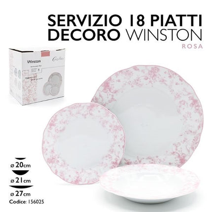 Servizio Piatti 18 Pezzi Winston Casa Domani Porcellana Floreale Tavola Colorato