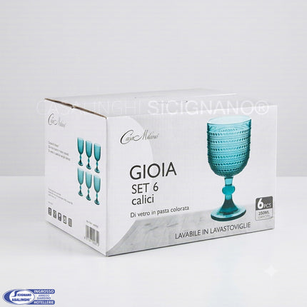 Gioia Set 6 Calici/Bicchieri in Vetro Colorato in Pasta Azzurro, Lavabili in Lavastoviglie MMZ