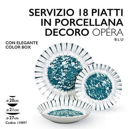 Servizio Piatti 18 Pezzi Porcellana Opera Blu – Set Tavola 6 Persone Elegante MMZ