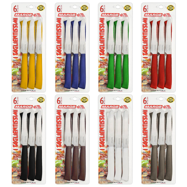 Marietti Coltelli da Tavola 6 Pezzi Inox 11cm con Manico in PP Colorato Lavabili