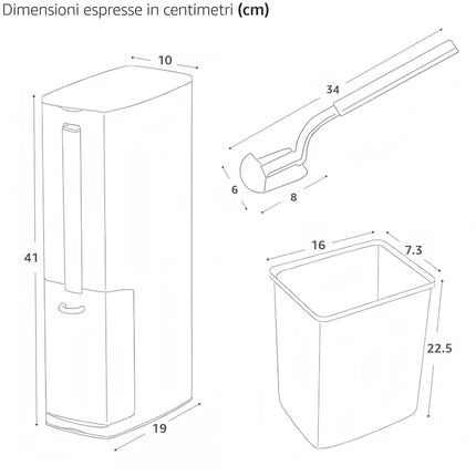 Set Igiene Bagno 3-in-1 Salvaspazio: Pattumiera WC con Scopino Integrato e Dispenser Sacchetti – Dimensioni Compatte (19x11x41cm) D&D Casalinghi