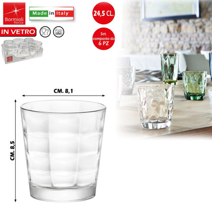 Bormioli Rocco Cube Set 6 Bicchieri 24,5 cl in Vetro di Alta Qualità, Servizio Bicchieri Acqua dal Design Moderno e Geometrico, Ideali per Bibite, Aperitivi e Tavola Elegante, Brillantezza Duratura Bormioli Rocco