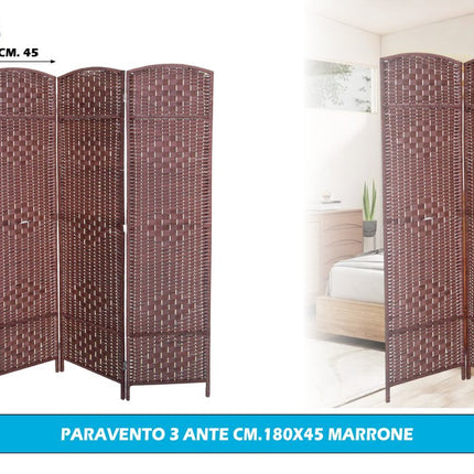 New Arcobaleno Paravento Separè 3 o 4 Ante – Marrone o Grigio – Double Face, Struttura Robusta, Pieghevole 180 cm per Casa e Ufficio Marrone 3 Ante New Arcobaleno