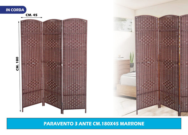 Paravento Separè 3 o 4 Ante – Marrone o Grigio – Double Face, Struttura Robusta, Pieghevole 180 cm per Casa e Ufficio Marrone 3 Ante New Arcobaleno