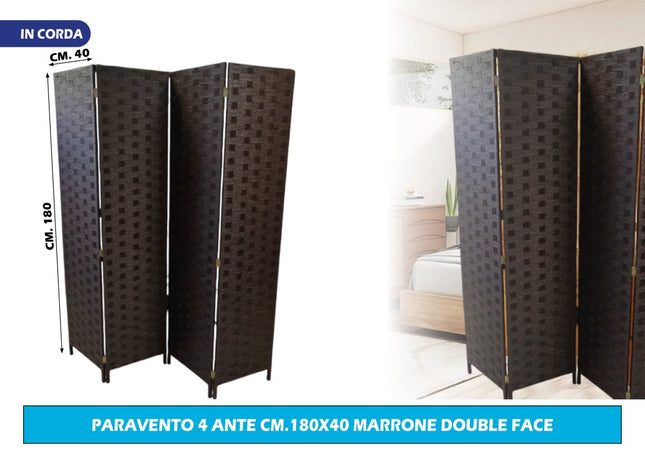 Paravento Separè 3 o 4 Ante – Marrone o Grigio – Double Face, Struttura Robusta, Pieghevole 180 cm per Casa e Ufficio Marrone Double Face 4 Ante New Arcobaleno