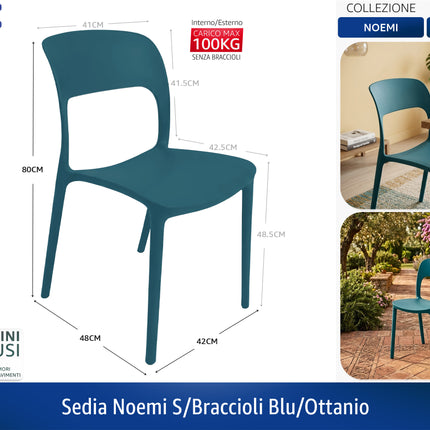 Sedia Noemi Senza Braccioli in Polipropilene – Impilabile, Anti‑UV, da Interno ed Esterno, Vari Colori | Casalinghi Sicignano Ottanio Casalinghi Sicignano