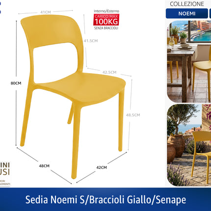 Sedia Noemi Senza Braccioli in Polipropilene – Impilabile, Anti‑UV, da Interno ed Esterno, Vari Colori | Casalinghi Sicignano Senape Casalinghi Sicignano