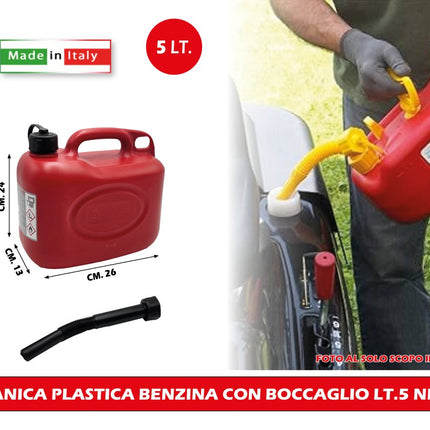 Tanica per Benzina con Boccaglio, in Plastica, Made in Italy | Taglia 5L e 10L 5 Litri Nuova Plastica Adriatica