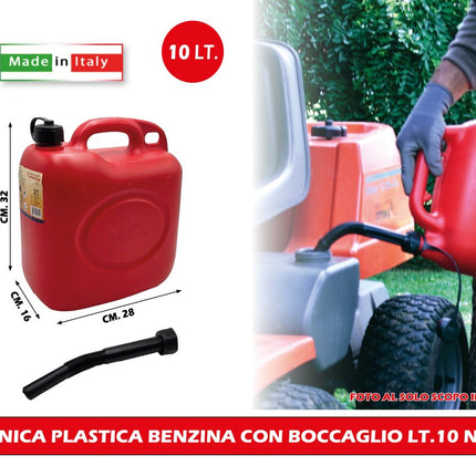 Tanica per Benzina con Boccaglio, in Plastica, Made in Italy | Taglia 5L e 10L 10 Litri Nuova Plastica Adriatica
