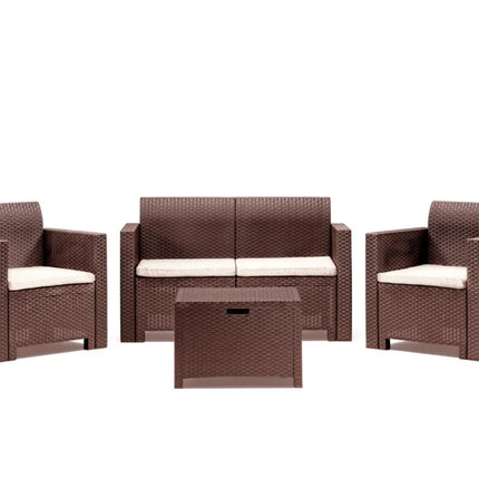 Bica Salotto Da Giardino Completo Nebraska Set Divano + Tavolino + 2 Poltrone Da Esterni Con Finitura Effetto Rattan