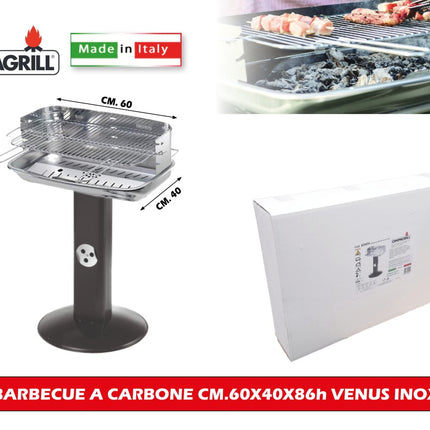 Barbecue a Carbone Venus Inox 60x40 - Griglia Classica per Esterno OmpaGrill