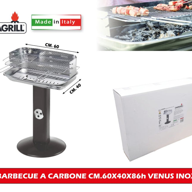Barbecue a Carbone Venus Inox 60x40 - Griglia Classica per Esterno OmpaGrill