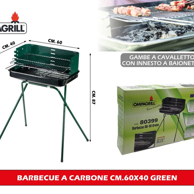 Barbecue a Carbone 60x40 Green - Griglia Pratica per Giardino OmpaGrill