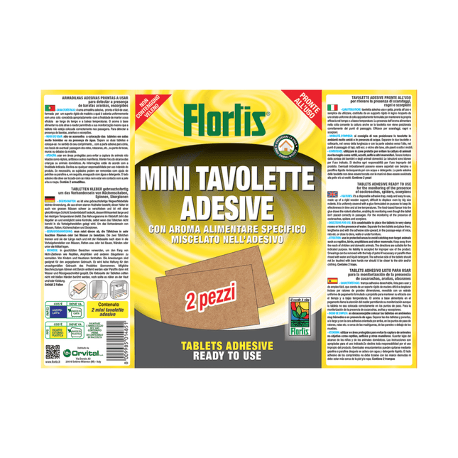 Flortis Mini Tavolette Adesive 2 Pezzi - Cattura Topi, Scarafaggi, Scorpioni (Con Esca)