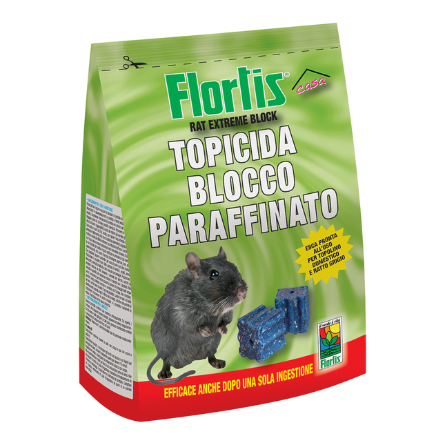 FLORTIS TOPICIDA BLOCCO PARAFFINATO 300 GR PROTEZIONE TOPI RATTI INTERNO ESTERNO