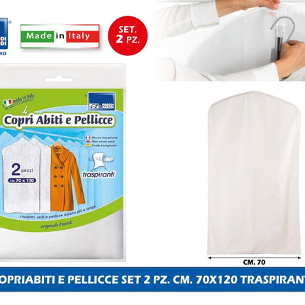 2x Copriabiti Traspiranti 70x120 cm Custodia Abiti Pellicce Parodi Made in Italy