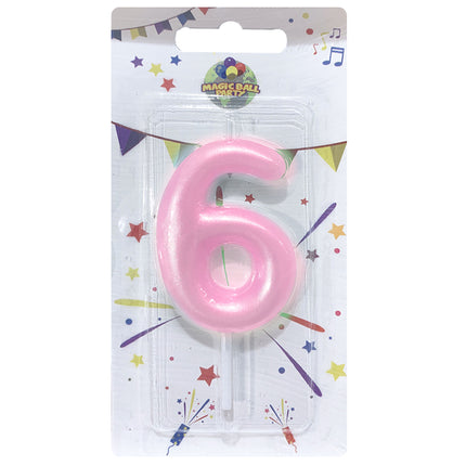 Candela Singola Glitter Colore Rosa/Celeste - Numeri da 0 a 9 Rosa 6 Marinella