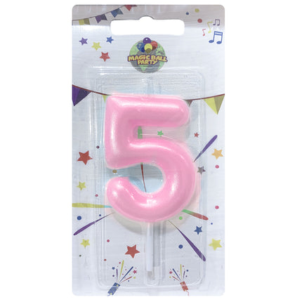 Candela Singola Glitter Colore Rosa/Celeste - Numeri da 0 a 9 Rosa 5 Marinella