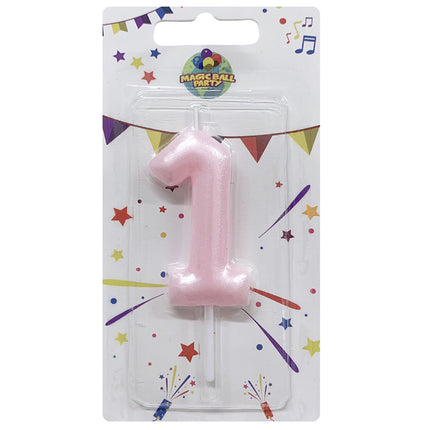 Candela Singola Glitter Colore Rosa/Celeste - Numeri da 0 a 9 Rosa 1 Marinella