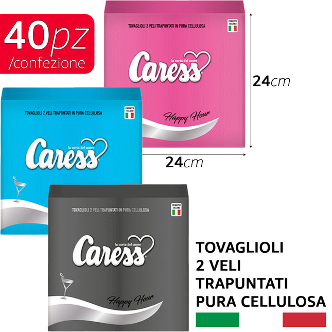 Tovaglioli di Carta Colorati 2 Veli 24x24 cm - Goffratura Punta a Punta, Cellulosa Wet Strength, Idonei Alimenti, Made in Italy - Happy Hour Caress