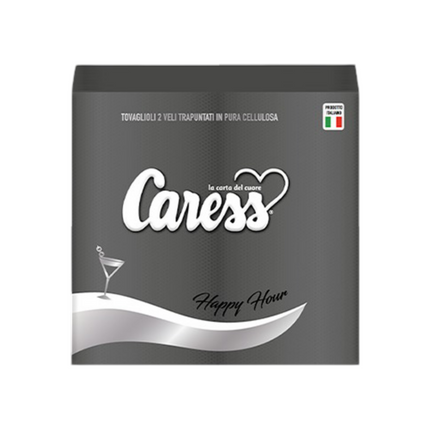Tovaglioli di Carta Colorati 2 Veli 25x25 cm - Goffratura Punta a Punta, Cellulosa Wet Strength, Idonei Alimenti, Made in Italy - Happy Hour Nero Caress