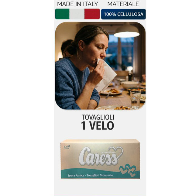 Tovaglioli di Carta Monovelo Caress Spesa Amica - Maxi Scorta 10 Confezioni da 120 Pezzi (Totale 1200 Tovaglioli) Caress