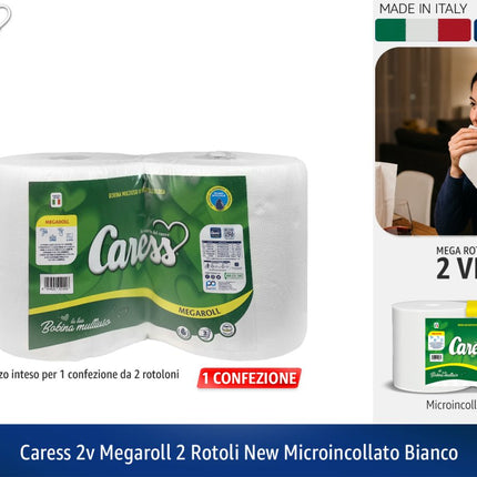 Bobina Multiuso Caress Megaroll 2 Veli - Confezione da 2 Mega Rotoloni (Peso Totale 1,6 kg) Caress