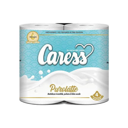 Carta Igienica Profumata 2 Veli Goffradeco Incolla - 100% Cellulosa, Caress Profumata Purolatte - Conf. 10 x 4 Rotoli Caress