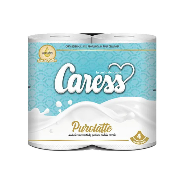 Carta Igienica Profumata 2 Veli Goffradeco Incolla - 100% Cellulosa, Caress Profumata Purolatte - Conf. 10 x 4 Rotoli Caress