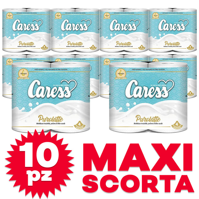 Carta Igienica Profumata 2 Veli Goffradeco Incolla - 100% Cellulosa, Caress Profumata Purolatte - Conf. 10 x 4 Rotoli Caress