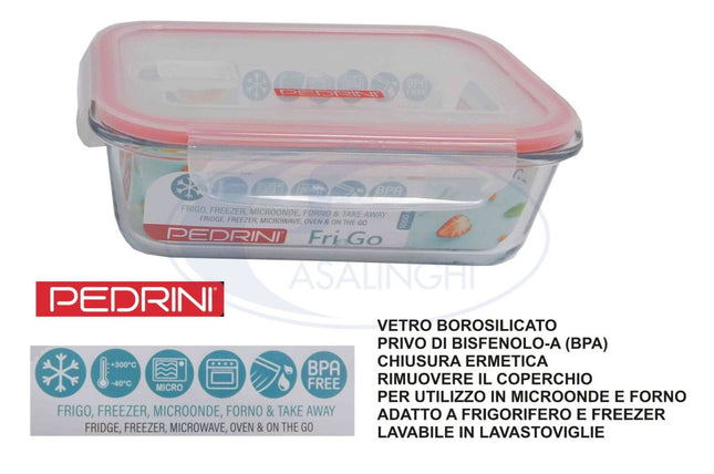 Frigo Box Vetro Rett.Re Ml.380 Cop. Plastica Pedrini