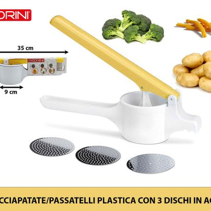 Schiacciapatate/Passatelli Plastica Con 3 Dischi Acciaio