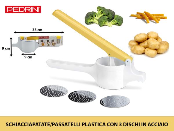 Schiacciapatate/Passatelli Plastica Con 3 Dischi Acciaio