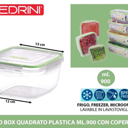 Pedrini Frigo Box Rettangolare E Quadrato In Plastica Con Coperchio Per Conservazione Alimenti 400/500/800/900/1400/1500/2300 Ml 900 ml Pedrini