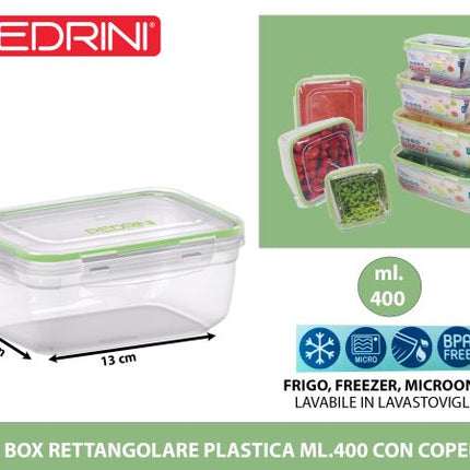 Pedrini Frigo Box Rettangolare E Quadrato In Plastica Con Coperchio Per Conservazione Alimenti 400/500/800/900/1400/1500/2300 Ml Pedrini