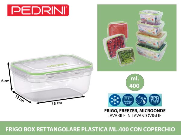 Pedrini Frigo Box Rettangolare E Quadrato In Plastica Con Coperchio Per Conservazione Alimenti 400/500/800/900/1400/1500/2300 Ml 400 ml Pedrini
