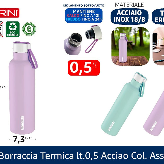 Borraccia Termica Lt.0,5 Acciao Col. Ass. Pedrini