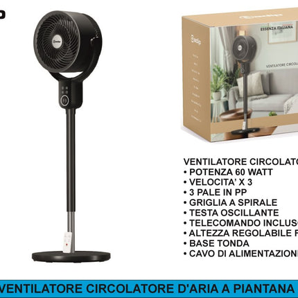 BORY GFX23 – Ventilatore Circolatore d’Aria a Piantana 60W, 3 Velocità, Testa Oscillante con Telecomando e Altezza Regolabile AGV