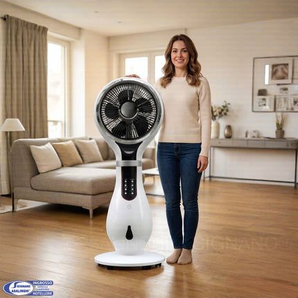 Ventilatore con Nebulizzatore 80W, 5 Pale 30 cm, 3 Velocità, Telecomando, Timer 9.5 Ore, Tanica 2.3 L DCG