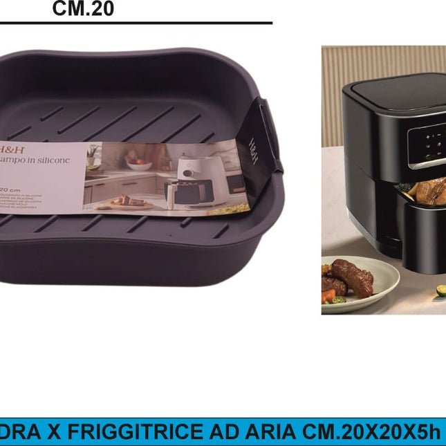 Teglie in Silicone per Friggitrice ad Aria – 3 Formati, Pratiche e Versatili! Quadrata 20x20x5h cm Pengo