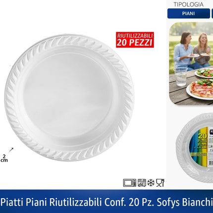 Piatti Piani Riutilizzabili Conf. 20 Pz. Sofys Bianchi Pagano