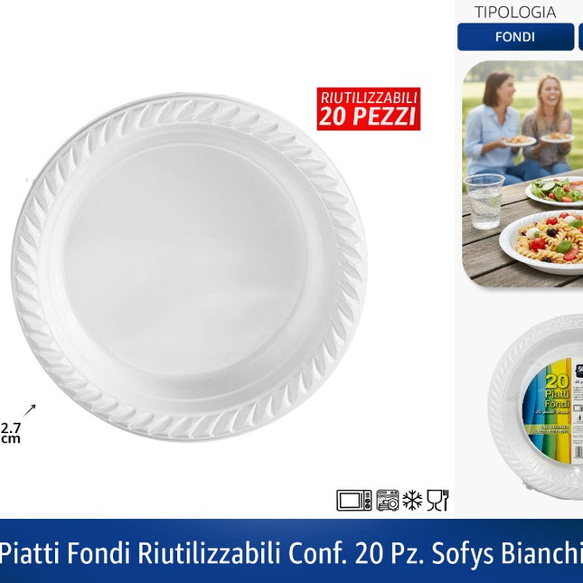 Piatti Fondi Riutilizzabili Conf. 20 Pz. Sofys Bianchi Pagano