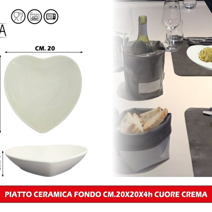 PIATTO CERAMICA FONDO CM.20X20X4h CUORE CREMA Arca