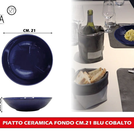 PIATTO CERAMICA FONDO CM.21 BLU COBALTO Arca