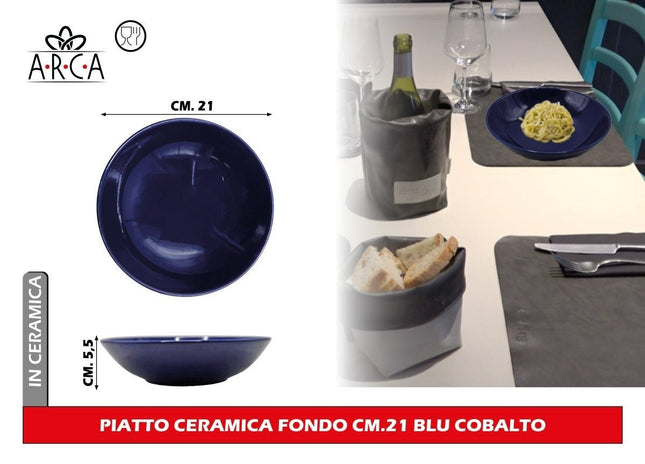 PIATTO CERAMICA FONDO CM.21 BLU COBALTO Arca