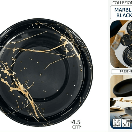 Piatto Fondo in Porcellana 20 cm Marble Black – Design Intenso per Primi Piatti di Carattere Arca