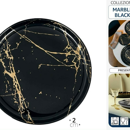 Piatto Frutta in Porcellana 20 cm Marble Black – Design Elegante per Dessert e Piccole Portate Arca